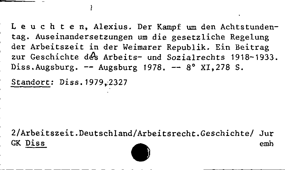 [Katalogkarte Dissertationenkatalog bis 1980]