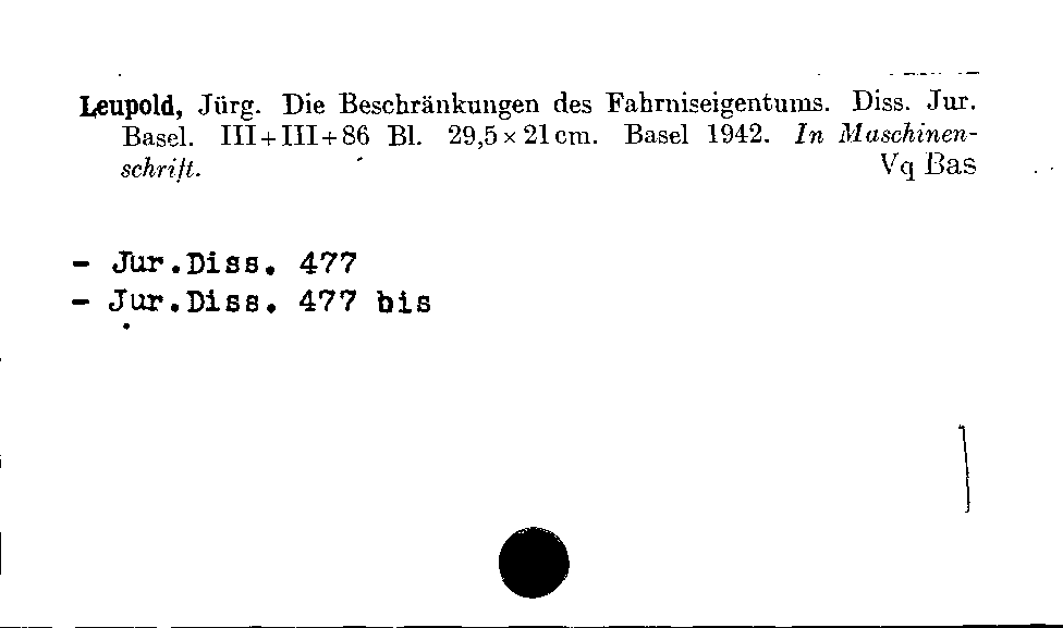 [Katalogkarte Dissertationenkatalog bis 1980]