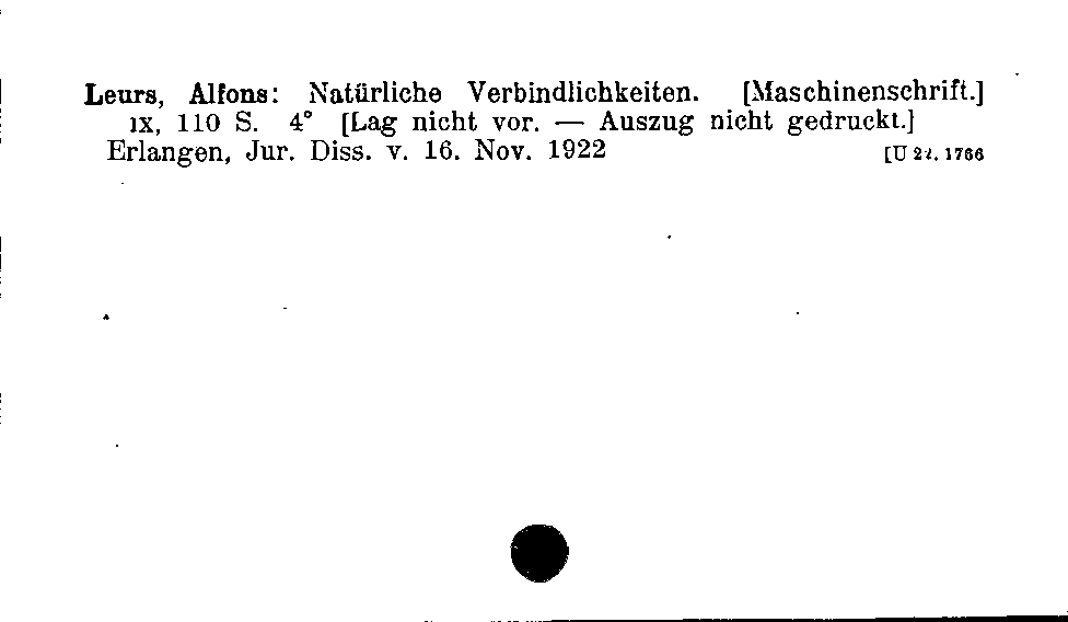 [Katalogkarte Dissertationenkatalog bis 1980]