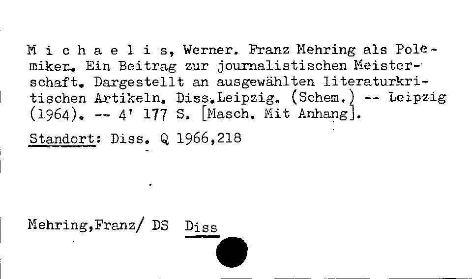 [Katalogkarte Dissertationenkatalog bis 1980]