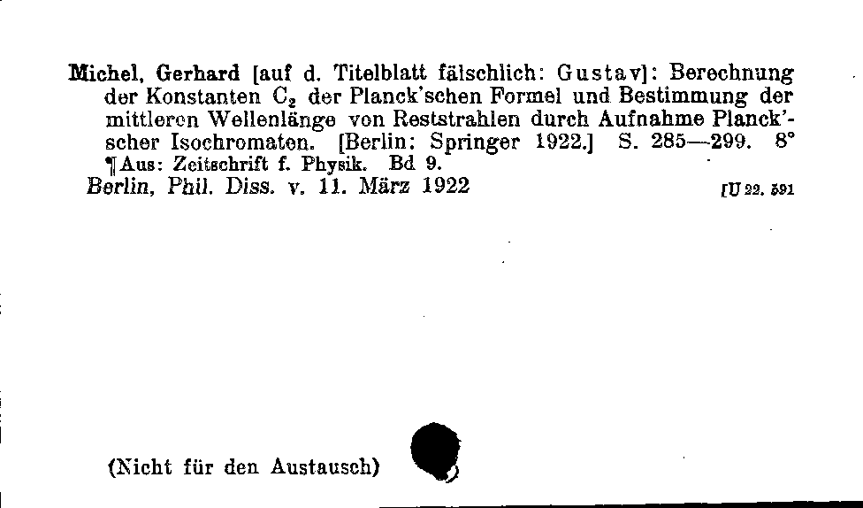 [Katalogkarte Dissertationenkatalog bis 1980]