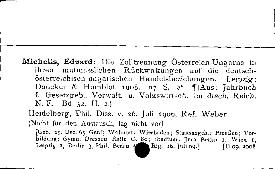 [Katalogkarte Dissertationenkatalog bis 1980]