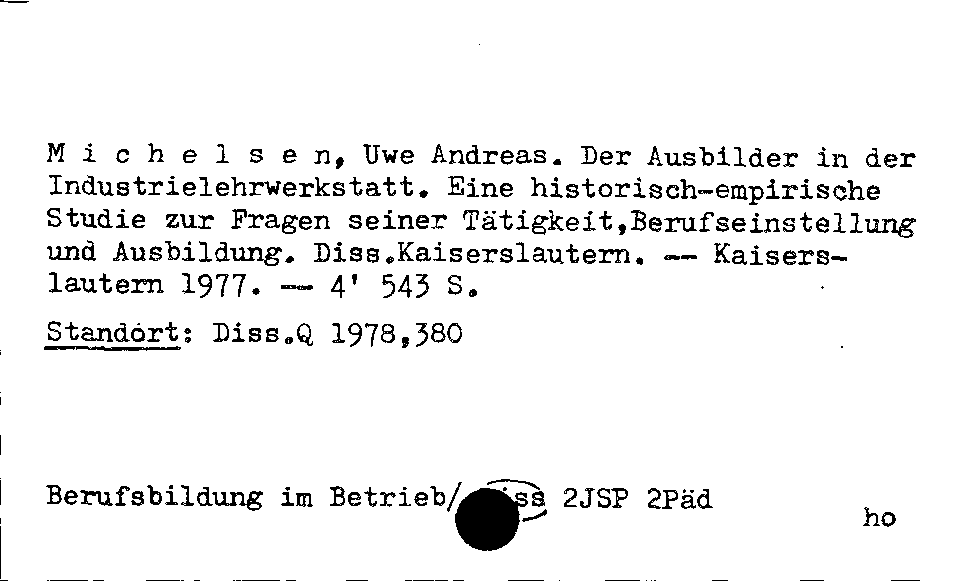 [Katalogkarte Dissertationenkatalog bis 1980]