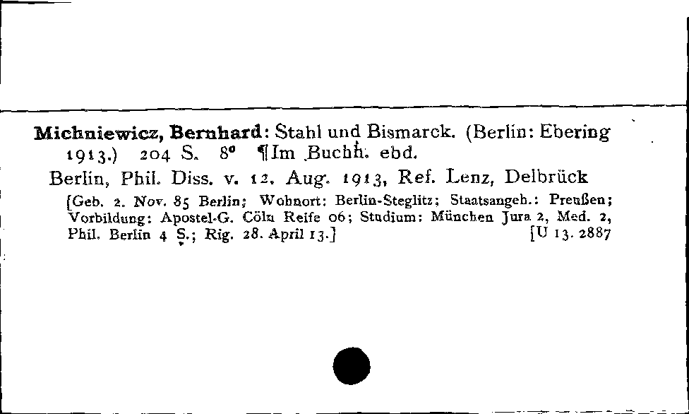 [Katalogkarte Dissertationenkatalog bis 1980]