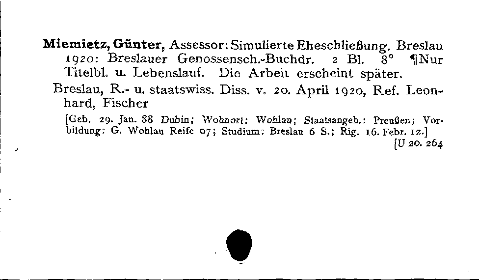 [Katalogkarte Dissertationenkatalog bis 1980]