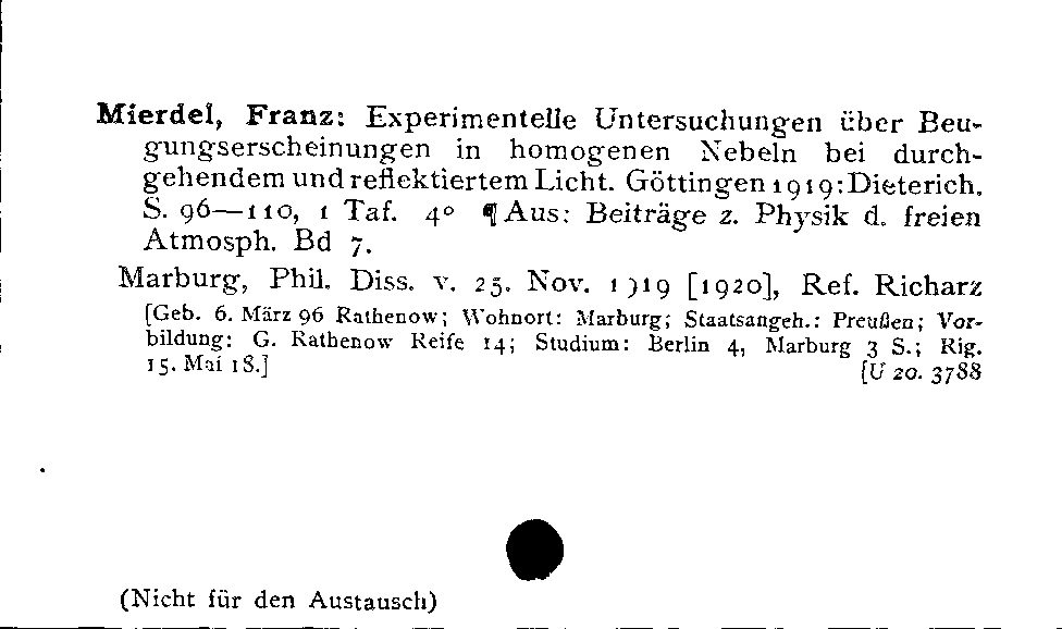 [Katalogkarte Dissertationenkatalog bis 1980]