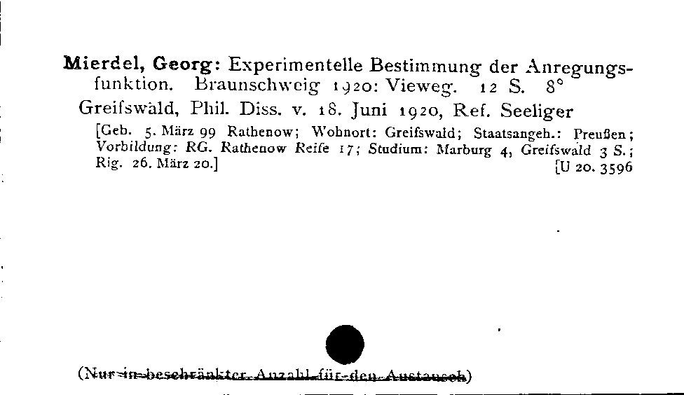 [Katalogkarte Dissertationenkatalog bis 1980]