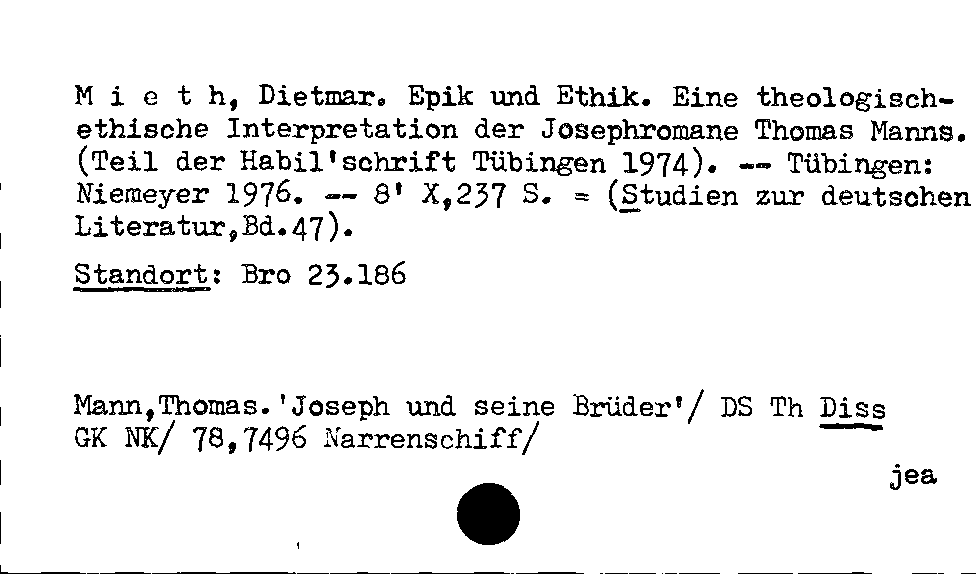 [Katalogkarte Dissertationenkatalog bis 1980]