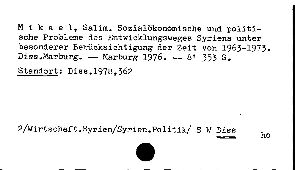 [Katalogkarte Dissertationenkatalog bis 1980]