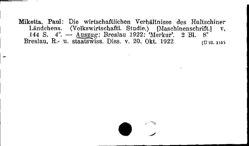 [Katalogkarte Dissertationenkatalog bis 1980]