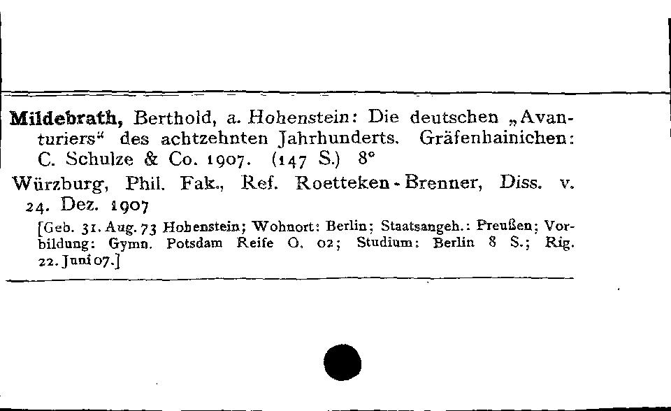 [Katalogkarte Dissertationenkatalog bis 1980]