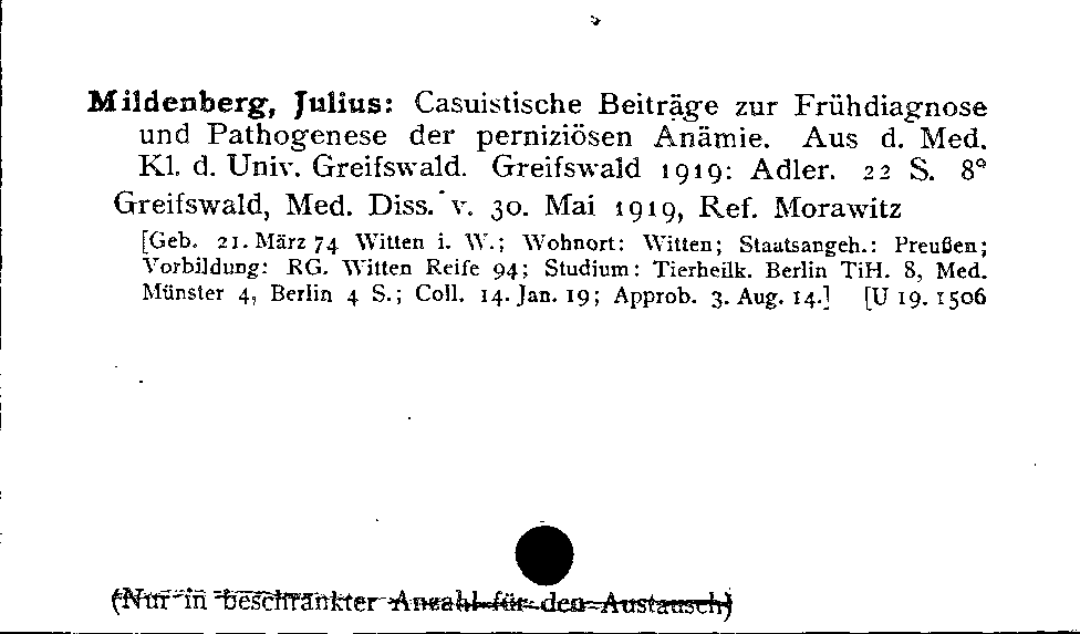 [Katalogkarte Dissertationenkatalog bis 1980]