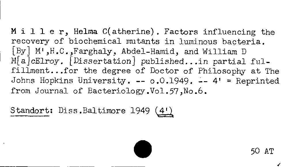 [Katalogkarte Dissertationenkatalog bis 1980]