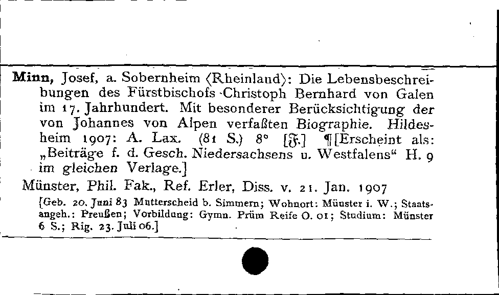 [Katalogkarte Dissertationenkatalog bis 1980]