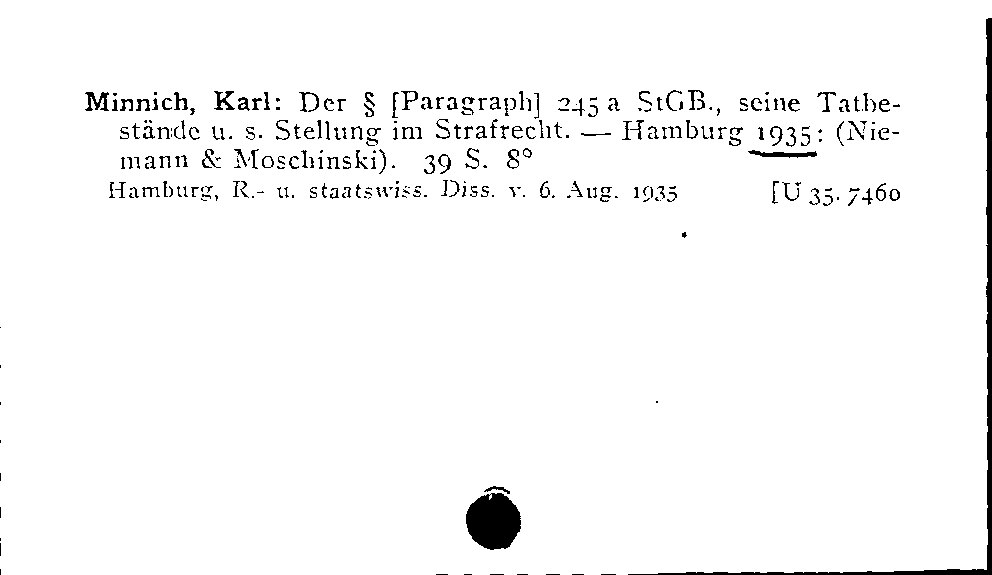 [Katalogkarte Dissertationenkatalog bis 1980]