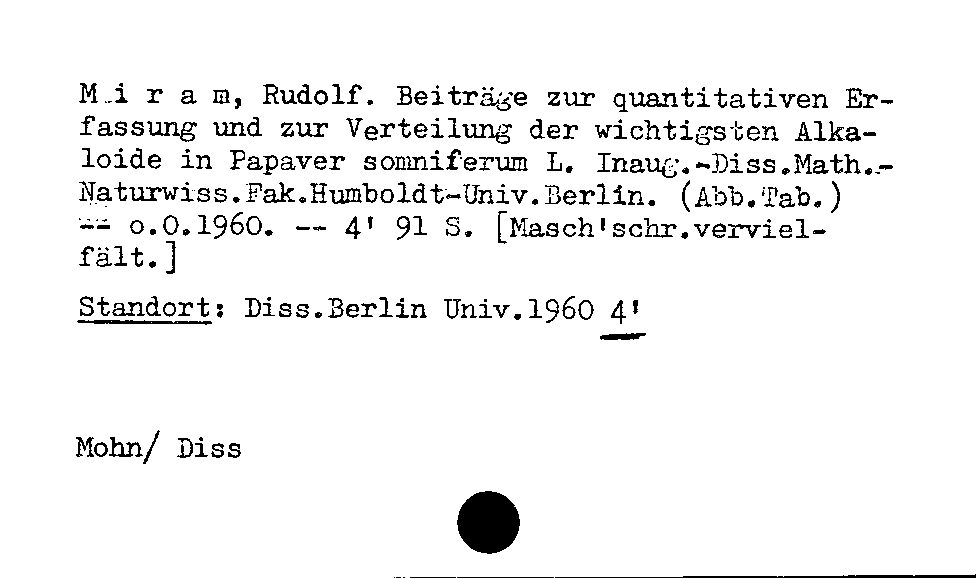 [Katalogkarte Dissertationenkatalog bis 1980]