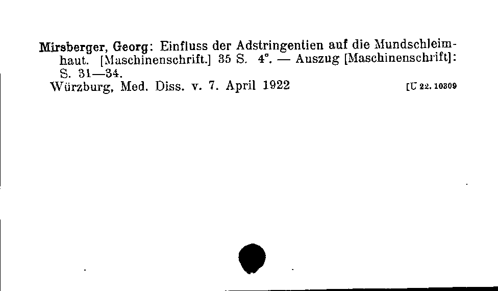 [Katalogkarte Dissertationenkatalog bis 1980]