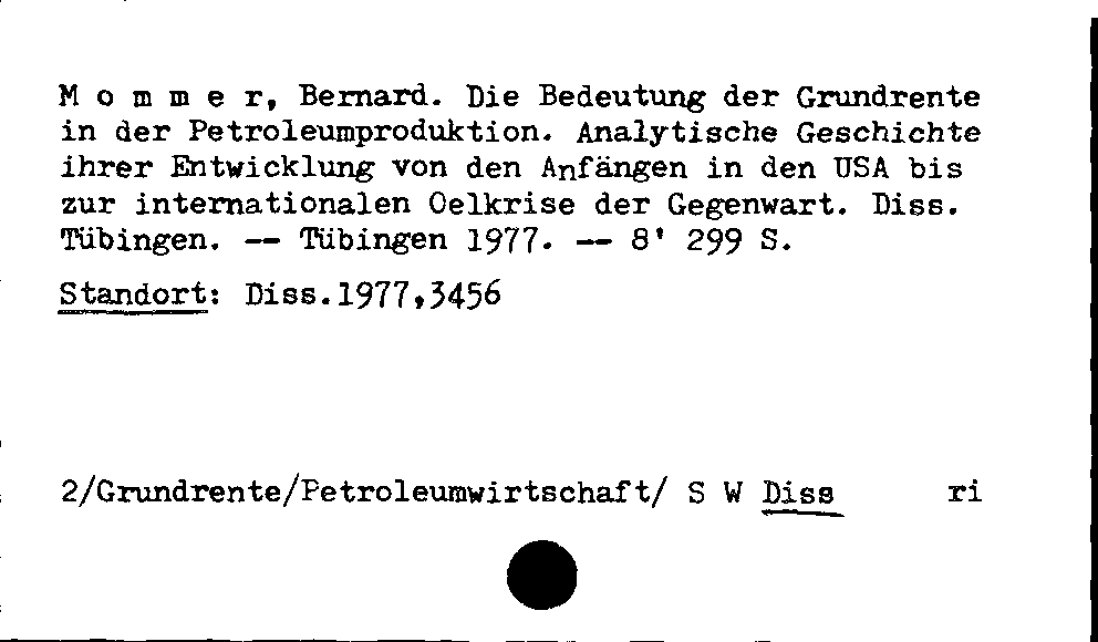 [Katalogkarte Dissertationenkatalog bis 1980]