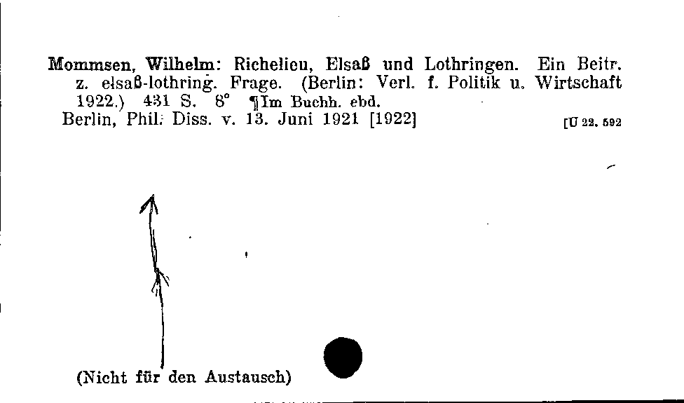 [Katalogkarte Dissertationenkatalog bis 1980]