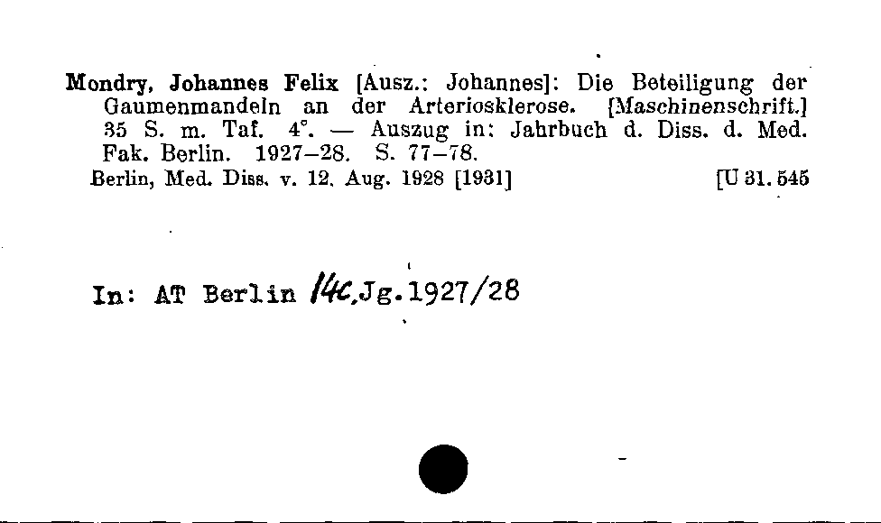 [Katalogkarte Dissertationenkatalog bis 1980]