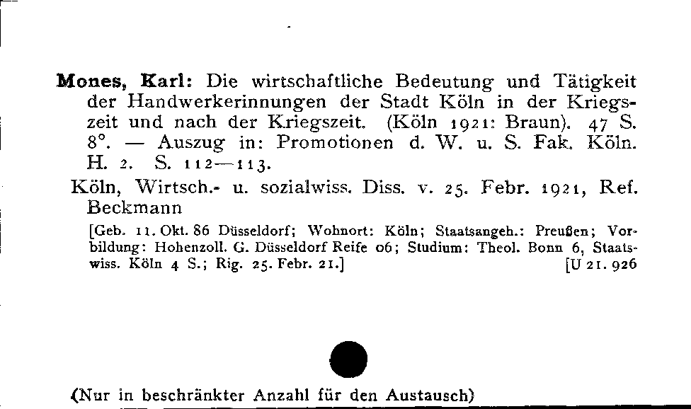 [Katalogkarte Dissertationenkatalog bis 1980]