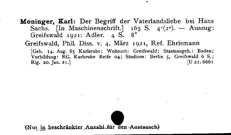 [Katalogkarte Dissertationenkatalog bis 1980]