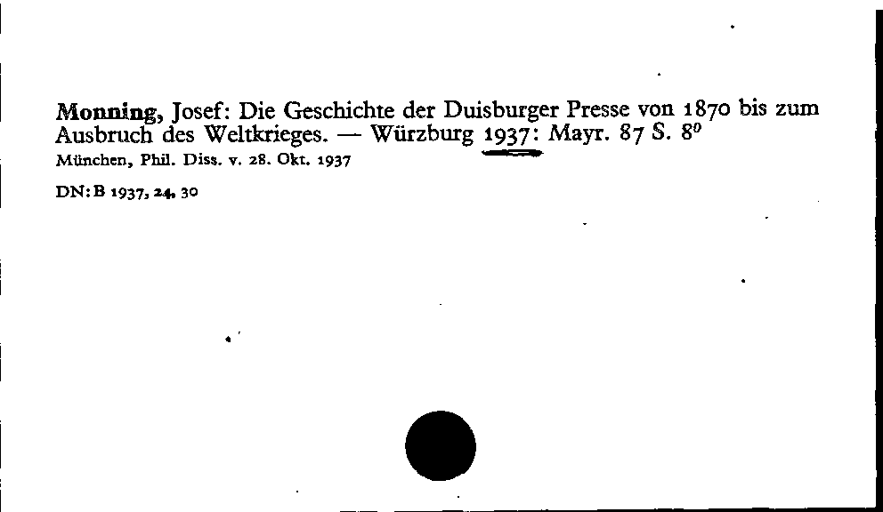 [Katalogkarte Dissertationenkatalog bis 1980]