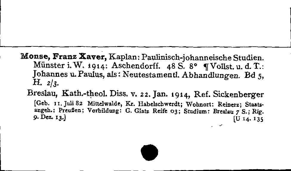 [Katalogkarte Dissertationenkatalog bis 1980]