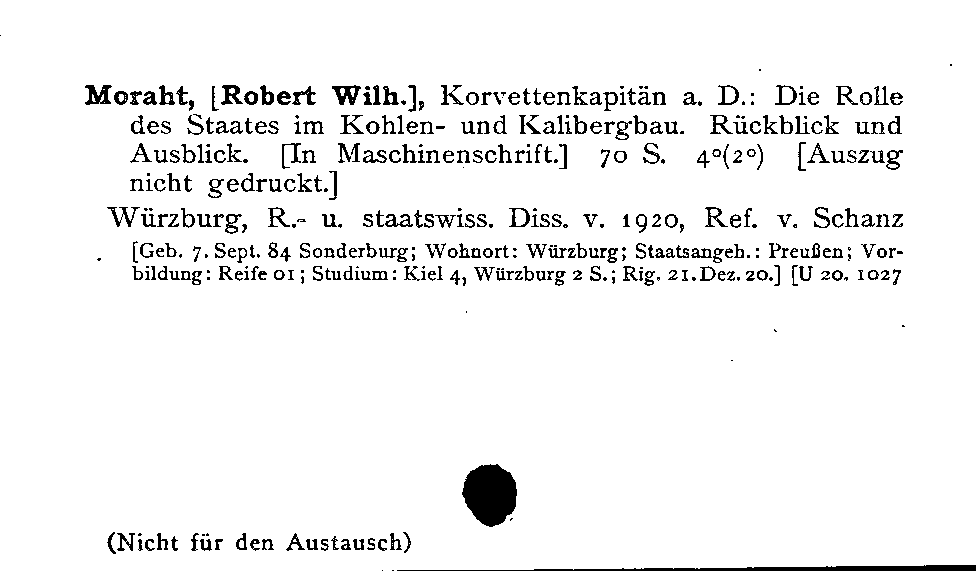 [Katalogkarte Dissertationenkatalog bis 1980]