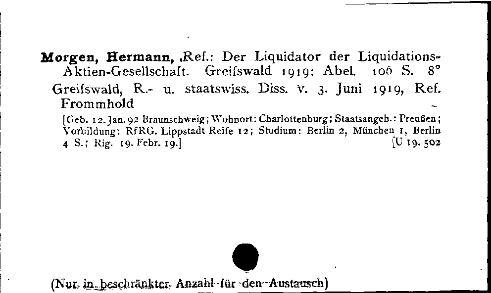 [Katalogkarte Dissertationenkatalog bis 1980]