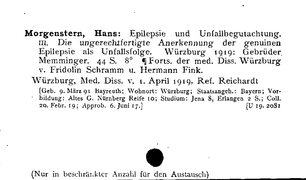 [Katalogkarte Dissertationenkatalog bis 1980]