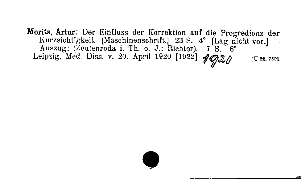 [Katalogkarte Dissertationenkatalog bis 1980]