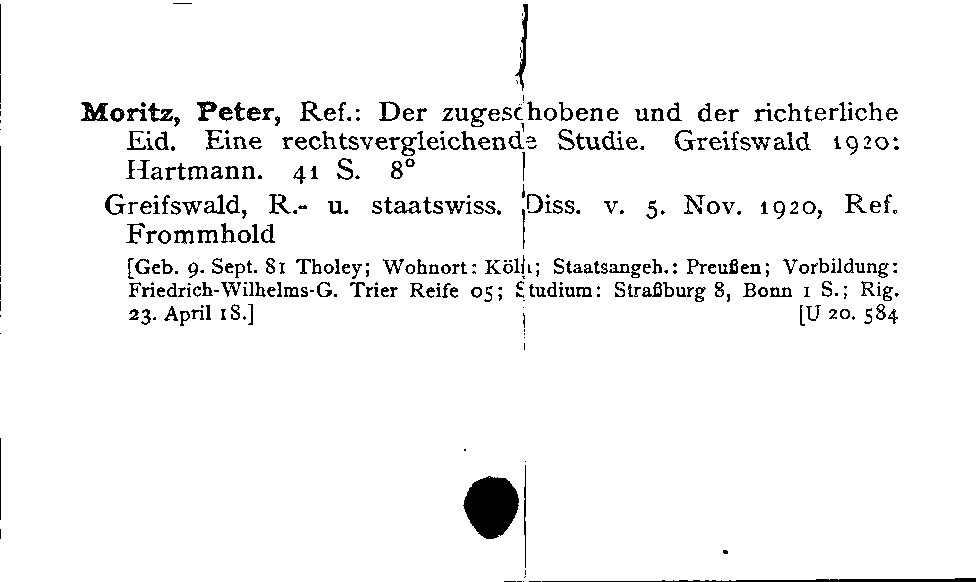 [Katalogkarte Dissertationenkatalog bis 1980]