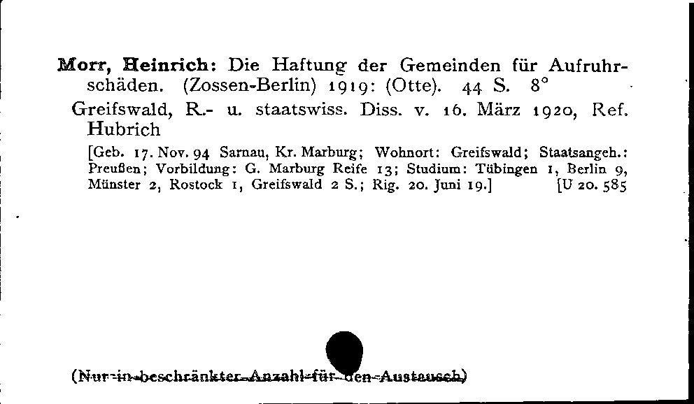 [Katalogkarte Dissertationenkatalog bis 1980]