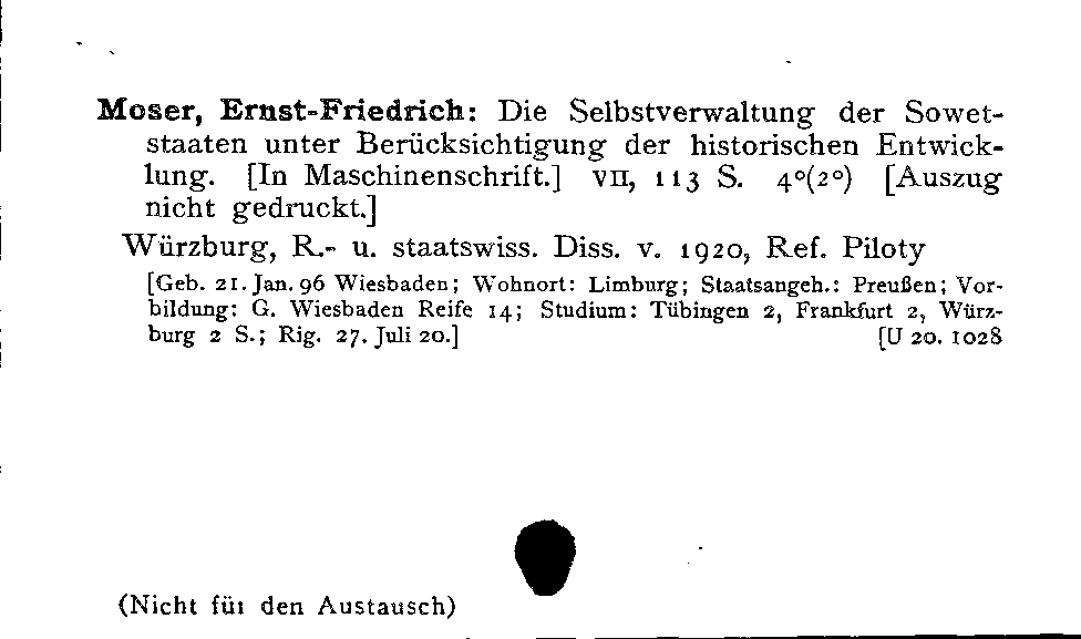 [Katalogkarte Dissertationenkatalog bis 1980]