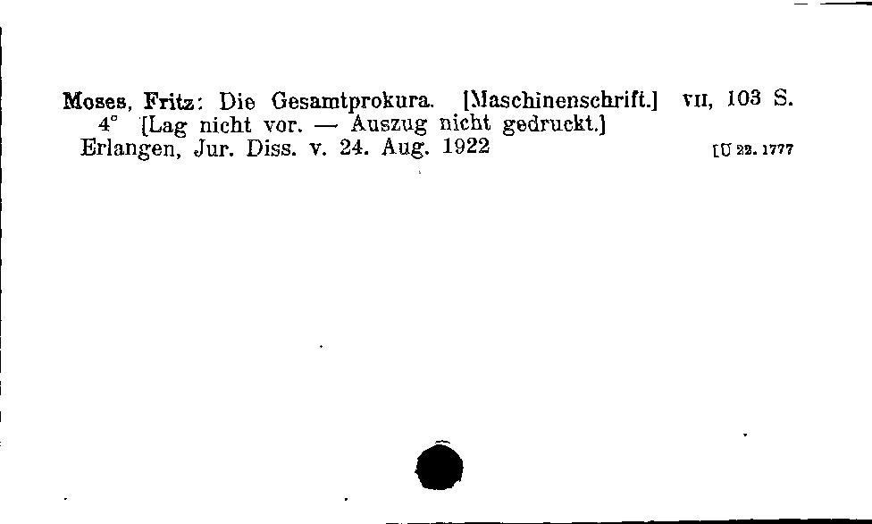 [Katalogkarte Dissertationenkatalog bis 1980]