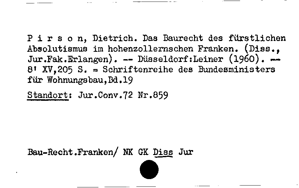 [Katalogkarte Dissertationenkatalog bis 1980]