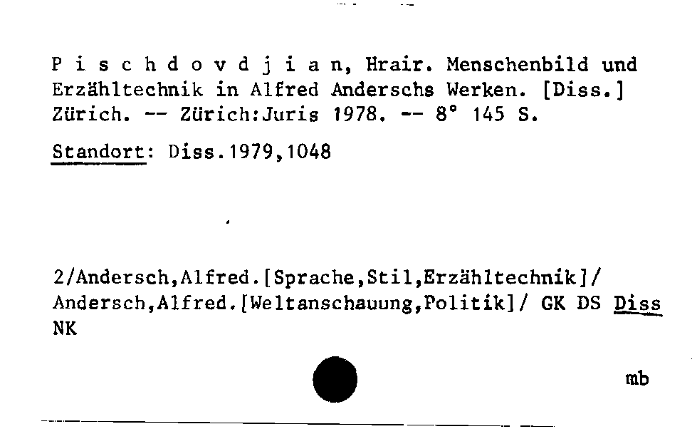 [Katalogkarte Dissertationenkatalog bis 1980]