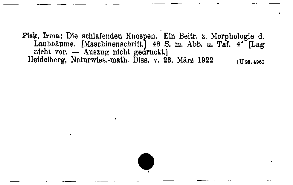 [Katalogkarte Dissertationenkatalog bis 1980]