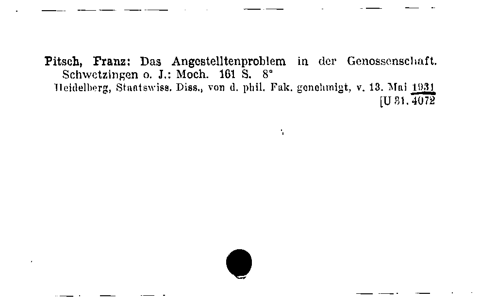 [Katalogkarte Dissertationenkatalog bis 1980]