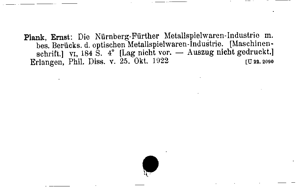 [Katalogkarte Dissertationenkatalog bis 1980]