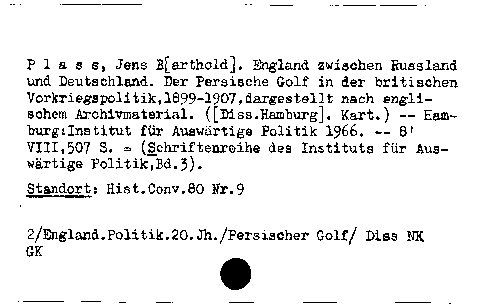 [Katalogkarte Dissertationenkatalog bis 1980]