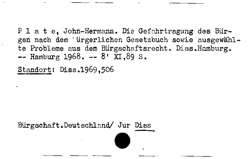 [Katalogkarte Dissertationenkatalog bis 1980]