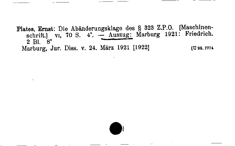 [Katalogkarte Dissertationenkatalog bis 1980]