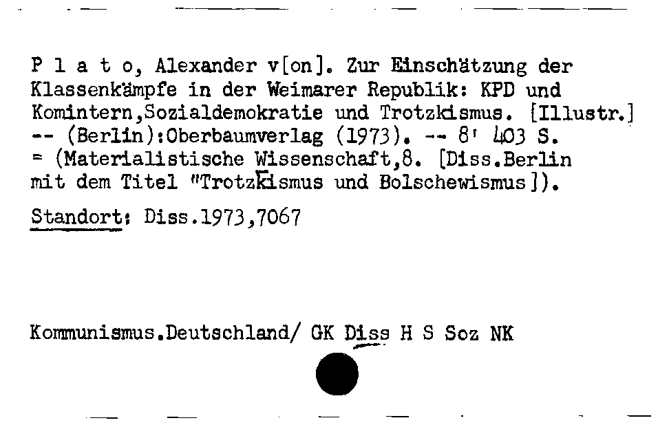 [Katalogkarte Dissertationenkatalog bis 1980]