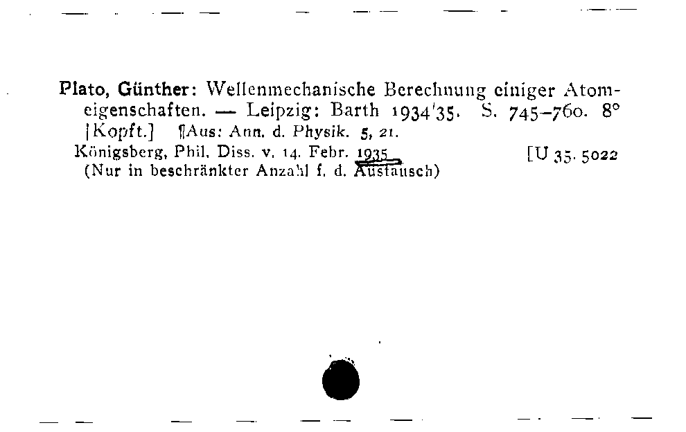 [Katalogkarte Dissertationenkatalog bis 1980]