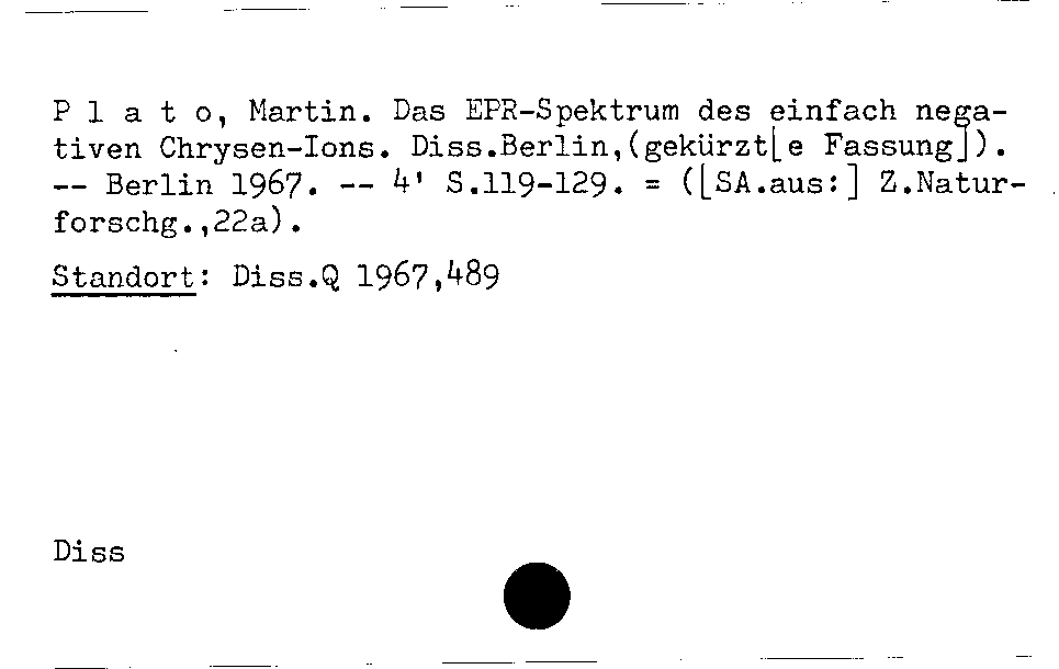 [Katalogkarte Dissertationenkatalog bis 1980]