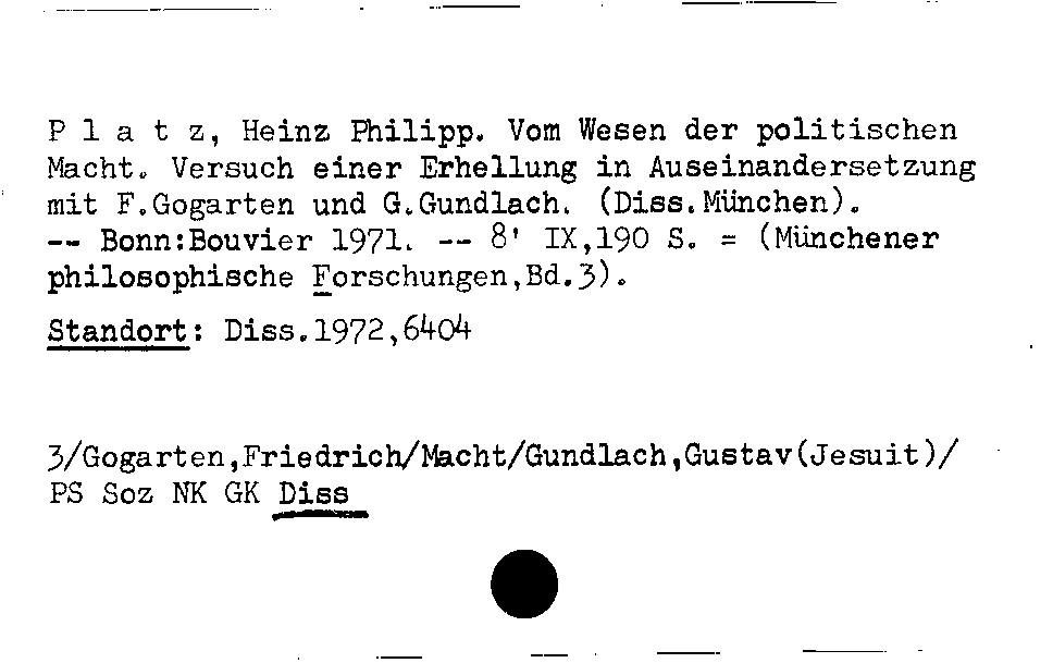 [Katalogkarte Dissertationenkatalog bis 1980]