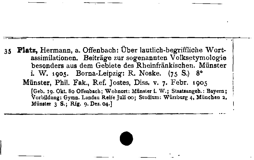 [Katalogkarte Dissertationenkatalog bis 1980]