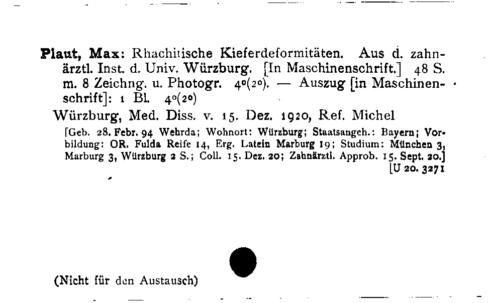 [Katalogkarte Dissertationenkatalog bis 1980]